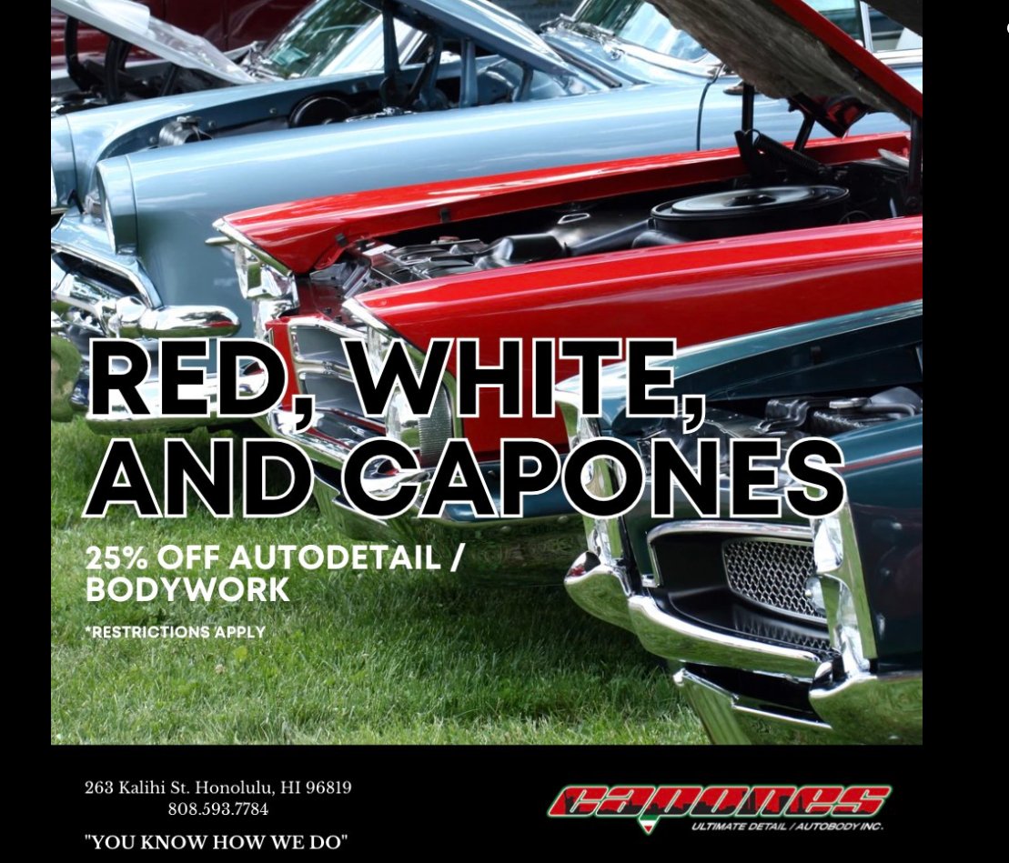 caponesdetail's tweet photo. With 4th of July around the corner, CAPONE and his Crew are wishing you a safe and healthy holiday weekend. Check out our special and stop by the shop. YOU KNOW HOW WE DO! https://t.co/owpyttH0QD