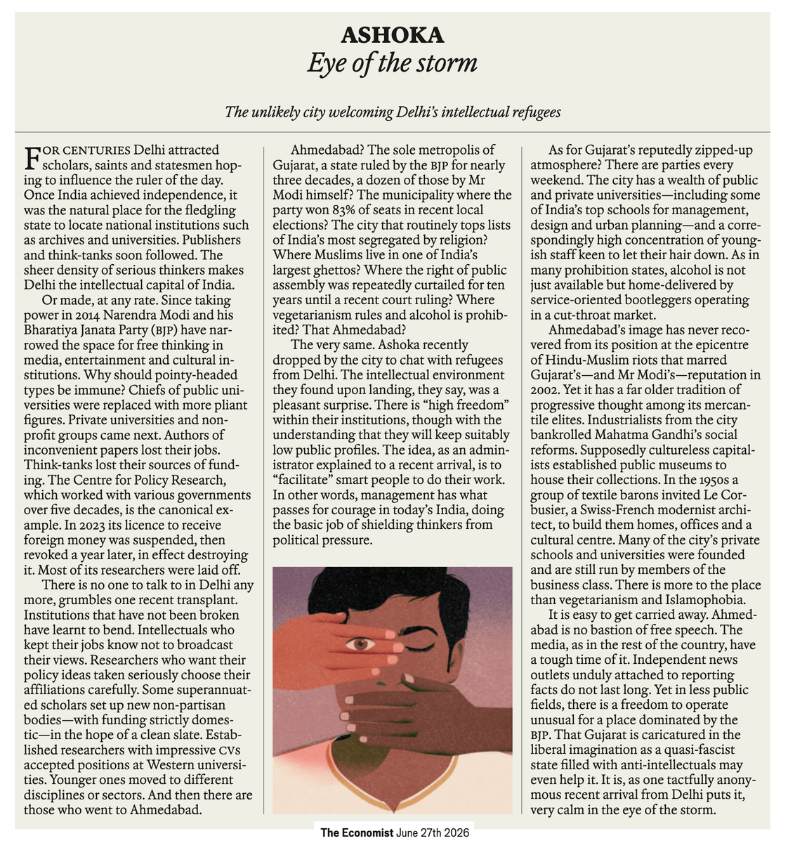 beastoftraal's tweet photo. What is particularly interesting in Swati and Ramesh's disagreement with Economist's piece (on Delhi no longer being the the intellectual capital of India, since 2014) is that they don't utter a word for the city Economist mentions as the (unlikely) new intellectual capital of India!