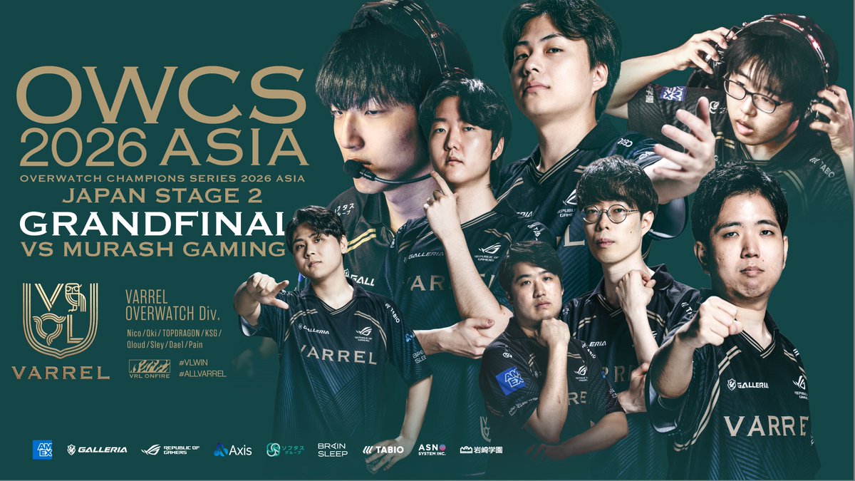 _VARREL's tweet photo. ◤ OWCS 2026 Asia: Japan Stage 2 ◢

🗓2026.6.30 20:00頃
📝Playoffs | Grand Final
🆚MURASH GAMING

王者の使命、期待、不安、重圧
全てを撥ね退け、再びの夢舞台・EWCへ👊

🎙配信
🔴https://t.co/3zea4gdgBN
🟣https://t.co/YEL8u5hv3p

#VLWIN #OWCSJapan https://t.co/ya5yT3dZvV