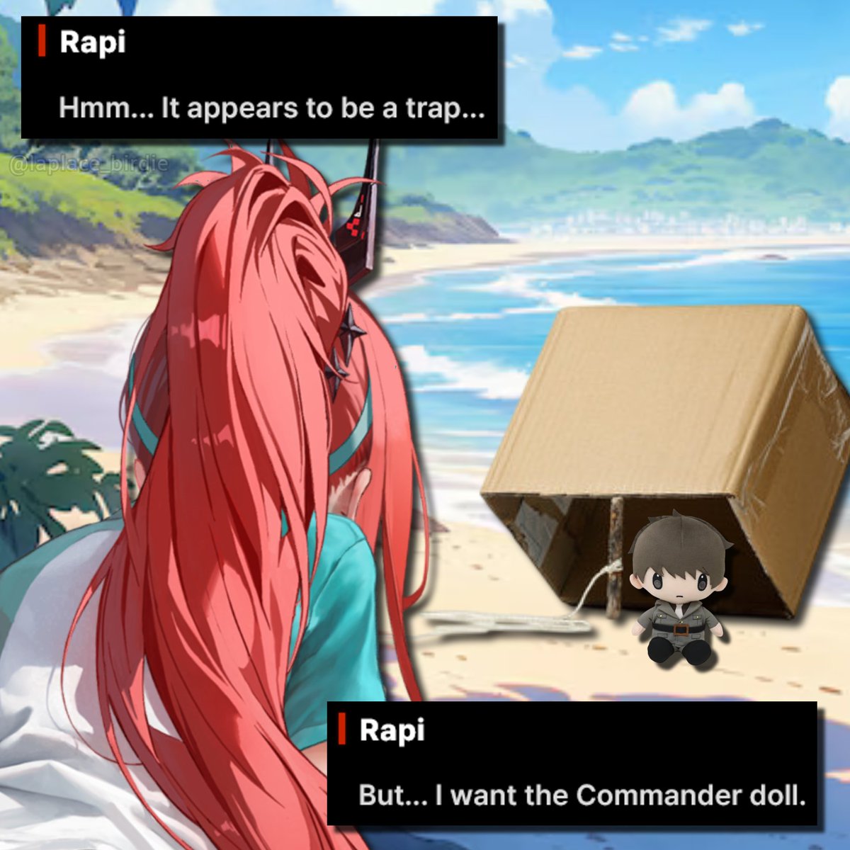 laplace_birdie's tweet photo. we've set a rapi trap. 
do you think she'll fall for it? https://t.co/0V7UN4cw7l