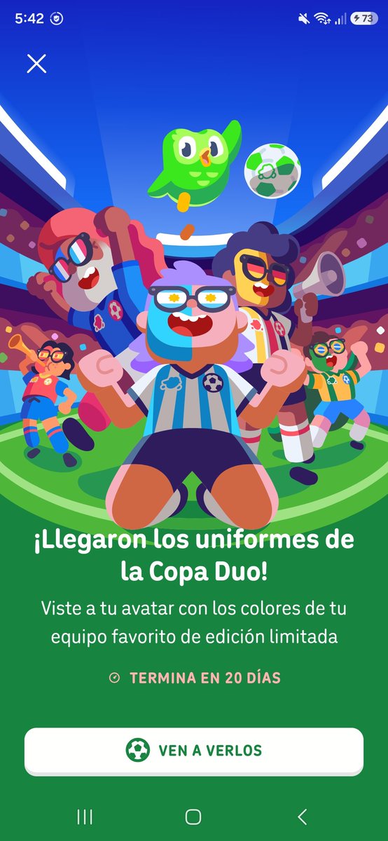 VSonora's tweet photo. Grata sorpresa me llevé al abrir la aplicación de @duolingoespanol y ver que puedo personalizar mi avatar con las playeras de equipos mundialistas. 🥰 El día de hoy tocó usar la playera de Costa de Marfil. #CopaDuo https://t.co/Euuw1eGMxJ