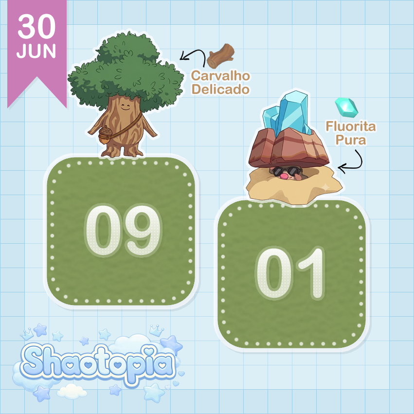 shaotopia's tweet photo. 30 de Junho (Terça)
✧ Coletáveis ✧

🌳 Carvalho Delicado: Plot 09
💎 Fluorita Pura: Plot 01

#Heartopia https://t.co/usG5YC8YAJ