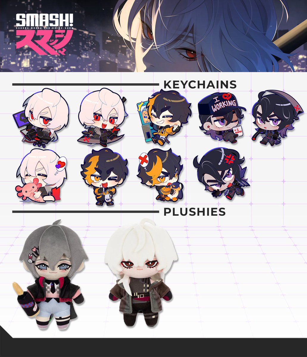 TwoHalfStudios's tweet photo. Here's a look at some of the A Date with Death goodies we'll be bringing to SMASH! 2026 in Sydney, Australia!

Some items are very limited (looking at you, plushies), so get in fast 💃

We'll also have our brand new gacha phone charms!

⬇️ More below! #smashcon https://t.co/uEoR0l3u6I
