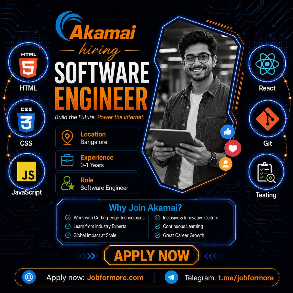 jobformore's tweet photo. 🚀 Software Engineer @ Akamai
📍 Bangalore | 0–1 Years
🎓 BE/BTech
💻 HTML, CSS, JavaScript, React, Git, testing
#Jobformore #Akamai #SoftwareEngineer #FreshersJobs #TechJobs
Apply: https://t.co/YZWe6sB50p https://t.co/GNOxaCIqps