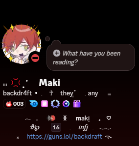 backdrftz's tweet photo. do this if you see it 🔥🔥

discord
last song
spotify acc
fav character https://t.co/JUPacfdFRe