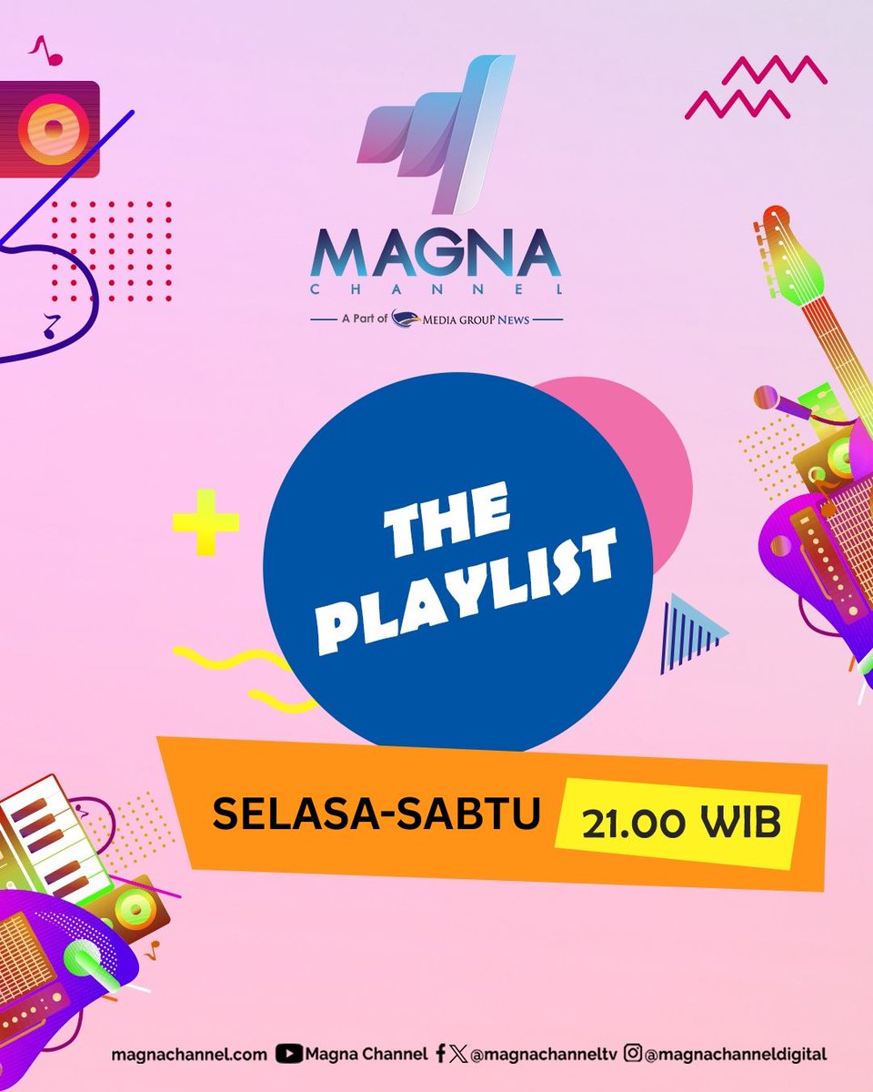 MagnaChannelTV's tweet photo. Kami hadirkan sepuluh tangga lagu yang bakalan menemani hari-hari kamu! Saksikan #THEPLAYLIST setiap Selasa-Sabtu pukul 21.00 WIB di Magna Channel. #MagnaChannel #asyikabisss #tvdigital https://t.co/CLga5E8mlu