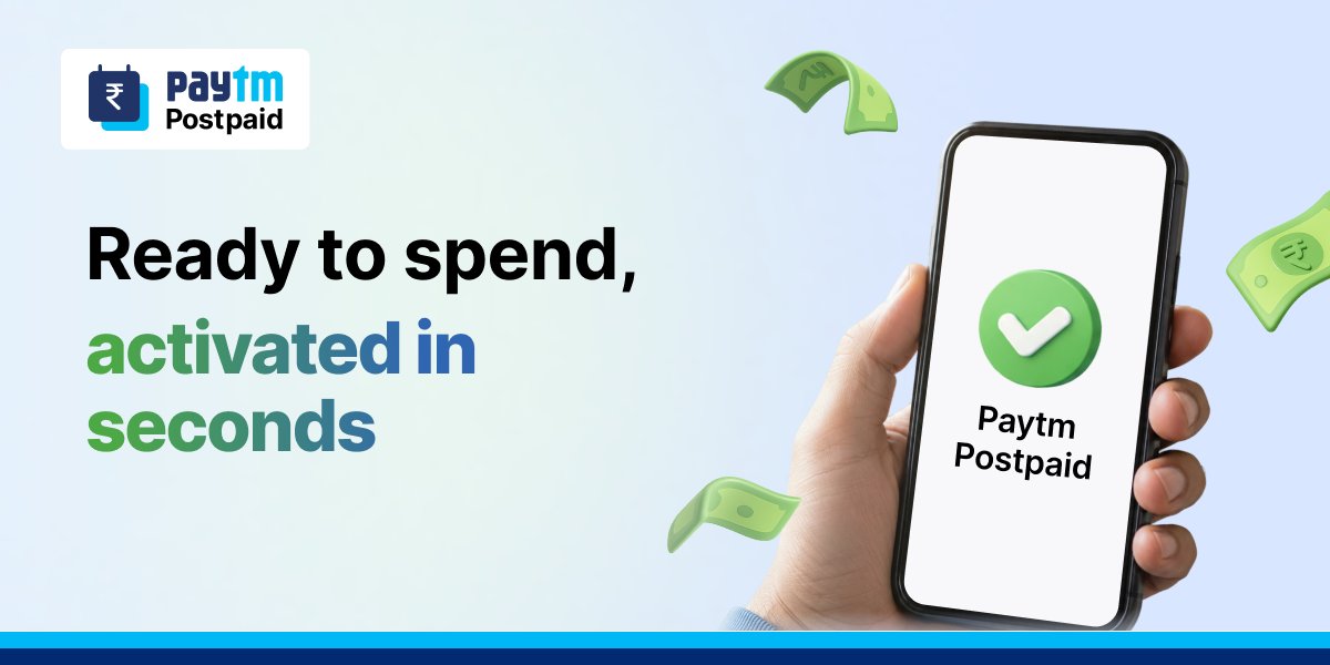 Paytm's tweet photo. Paytm Postpaid: Here's everything it actually does: Activate in minutes. No paperwork. No branch visit. No waiting. Just open Paytm, activate Postpaid, and you are ready to go. ✅ https://t.co/pfnoZRdcvK