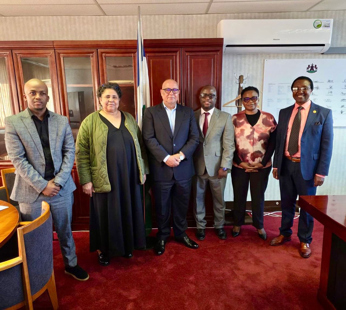 AUC_PAPS's tweet photo. The African Union (AU) Follow-Up Mission to Lesotho has commenced engagements to assess progress made in implementing the recommendations of the 2022 AU Election Observation Mission, while identifying opportunities for continued support to strengthen future electoral processes.

The mission paid a courtesy call on the Ministry of Foreign Affairs and International Relations before holding consultations with the Minister of Law and Justice on the country’s ongoing governance, legal and electoral reforms. The delegation also met with representatives of religious institutions and international development partners supporting democracy and democratic governance in Lesotho.

These engagements form part of the AU’s commitment to supporting member states in advancing credible, inclusive and transparent electoral processes, strengthening democratic institutions, and promoting the implementation of electoral reform recommendations.

#AUEOM #Democracy #Governance #ElectoralReforms #Lesotho #AfricanUnion #Elections #RuleOfLaw #DemocraticGovernance