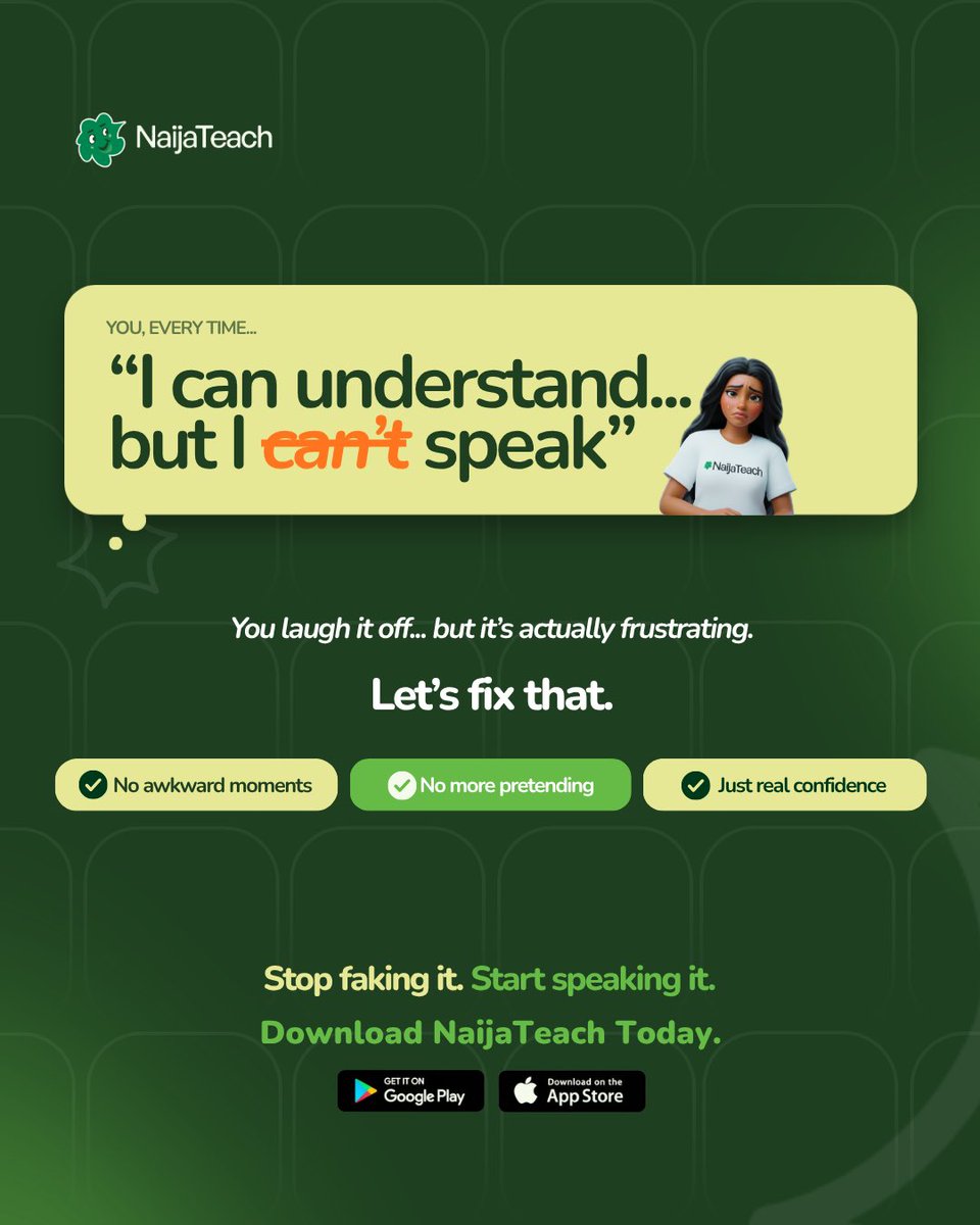 linguamaapp's tweet photo. Put a finger down if the language was right there in your chest but your mouth refused to say anything.

If your fingers are down...
You have waited enough.

NaijaTeach is here. Not to judge you, but To bring you back.

 Download on Google Play or the App Store. Get premuim today https://t.co/2XrADYxTe6