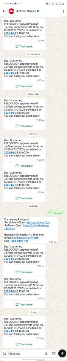 Asundriyal27's tweet photo. Pathetic service by Jio fiber service @jio_fiber @JioCare  in Moradabad Uttar Pradesh. Registered my relocation request to relocate the connection in the same city since 22 June but still getting dates of the next day only. No engineer visits only a message for the next day visit https://t.co/VWFZBWh2bS