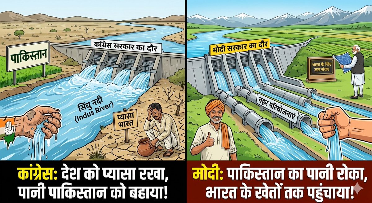Sumit_mehrh4's tweet photo. राष्ट्रहित बनाम तुष्टिकरण: कैसे भाजपा ने बदला जल नीति का इतिहास, और कांग्रेस ने क्यों सौंप दिया था भारत का पानी? 

भारत की राजनीति में पानी हमेशा से केवल जीवन का आधार नहीं, बल्कि देश की सुरक्षा और संप्रभुता का प्रतीक रहा है। लेकिन दशकों तक इस देश ने एक ऐसी विडंबना को देखा, जहां हमारे अपने राज्य बूंद-बूंद पानी के लिए तरसते रहे, और हमारा हक सरहद पार जाता रहा। आज जब देश की जल नीति बदल रही है, तो यह समझना जरूरी है कि राष्ट्रहित के लिए कड़े फैसले कैसे लिए जाते हैं और अतीत में राजनीतिक तुष्टिकरण ने देश को क्या घाव दिए हैं। 

पहलगाम हमला और मोदी सरकार का ऐतिहासिक पलटवार: 'रक्त और पानी एक साथ नहीं बह सकते'
अप्रैल 2025 में जब पाकिस्तान प्रायोजित आतंकवादियों ने कश्मीर के पहलगाम में कायरतापूर्ण हमला किया, तो पूरा देश आक्रोशित था। लेकिन इस बार भारत सरकार ने केवल निंदा प्रस्ताव जारी नहीं किया। प्रधानमंत्री नरेंद्र मोदी के नेतृत्व में भाजपा सरकार ने एक ऐसा कड़ा और ऐतिहासिक कदम उठाया जिसकी कल्पना पिछले 65 सालों में किसी ने नहीं की थी। भारत ने दशकों पुरानी 'सिंधु जल संधि' को तत्काल प्रभाव से स्थगित (Suspend) कर दिया। 

सरकार का संदेश साफ था—"जो देश हमारे निर्दोष नागरिकों का खून बहाएगा, उसे भारत की नदियों का पानी पीने का कोई हक नहीं है।" भारत ने पश्चिमी नदियों (सिंधु, झेलम, चिनाब) पर पाकिस्तान जाने वाले अतिरिक्त पानी को पूरी तरह नियंत्रित करने का फैसला किया। 

राज्यों का अंतर्विरोध और भाजपा का 'डबल इंजन' समाधान 

एक तरफ जहां केंद्र की भाजपा सरकार पाकिस्तान से पानी छीनकर देश के भीतर ला रही है, वहीं दूसरी तरफ कुछ राज्यों के भीतर पानी को लेकर संकीर्ण राजनीति आज भी जारी है। पंजाब जैसे राज्य आज भी हरियाणा को सतलुज का पानी देने से इनकार करते हैं, जो इस देश के आंतरिक अंतर्विरोध को दिखाता है।लेकिन भाजपा ने इस आंतरिक गतिरोध का भी रास्ता निकाला है। जहां विपक्ष केवल लड़वाना जानता है, वहीं भाजपा ने 'डबल इंजन सरकार' की ताकत दिखाते हुए 29 जून 2026 को हरियाणा और राजस्थान के बीच ऐतिहासिक यमुना जल समझौता (MoA) कराया। इसके तहत अब ₹34,102 करोड़ की लागत से अंडरग्राउंड पाइपलाइन बिछाकर यमुना का अतिरिक्त मानसून पानी शेखावाटी (सीकर, चूरू, झुंझुनू) तक पहुंचाया जा रहा है। यानी भाजपा सरकार न सिर्फ बाहरी दुश्मनों से पानी बचा रही है, बल्कि आंतरिक विवादों को भी विकास के जरिए सुलझा रही है। ''

कांग्रेस से बड़ा सवाल: 80% पानी पाकिस्तान को क्यों सौंप दिया?
इस पूरे घटनाक्रम के बीच इतिहास का एक कड़वा पन्ना खोलना बेहद जरूरी है। साल 1960 में तत्कालीन कांग्रेस सरकार के प्रधानमंत्री जवाहरलाल नेहरू ने 'सिंधु जल संधि' पर हस्ताक्षर किए थे। इस संधि के तहत भारत की धरती से निकलने वाली नदियों के कुल पानी का लगभग 80 प्रतिशत हिस्सा थाली में परोसकर पाकिस्तान को दे दिया गया। 
आलोचक और राष्ट्रभक्त नागरिक हमेशा यह सवाल पूछते हैं कि आखिर कांग्रेस ने ऐसा क्यों किया? 

वोट बैंक और तुष्टिकरण की राजनीति: आरोप हमेशा से रहे हैं कि कांग्रेस अपनी 'अंतरराष्ट्रीय शांतिदूत' की छवि चमकाने और देश के भीतर एक खास वर्ग के वोट बैंक को खुश रखने के लिए हमेशा पाकिस्तान के प्रति नरम रुख अपनाती रही। 

भारतीयों के हितों की अनदेखी: जब देश का किसान पानी के लिए आत्महत्या कर रहा था, तब कांग्रेस सरकार पाकिस्तान में हरी-भरी फसलें उगाने के लिए भारत की नदियों को मुफ्त में बहा रही थी। 

निष्कर्ष
1960 की कांग्रेस सरकार की कमजोर नीति ने जहां पाकिस्तान को पानी से सींचा, वहीं 2025-2026 की भाजपा सरकार की 'नेशन फर्स्ट' (राष्ट्र प्रथम) की नीति ने यह साबित कर दिया कि भारत अब अपने हितों से समझौता नहीं करेगा। पहलगाम हमले के बाद पानी रोकना और फिर राज्यों के आपसी विवादों को सुलझाकर शेखावाटी तक पानी पहुंचाना यह दिखाता है कि देश को केवल खोखले वादे नहीं, बल्कि ठोस इंफ्रास्ट्रक्चर और कड़े फैसले चाहिए। आज देश देख रहा है कि कौन पानी पर राजनीति कर रहा है और कौन वास्तव में देश की प्यास बुझा रहा है।  #bhagirath_bhajanlal 

@narendramodi @BhajanlalBjp @ashokgehlot51 @RahulGandhi @GovindDotasra @AmitShah @Kapil_Jyani_ @arvindchotia @Khalbaali @SekherChander @DeepakK06735523