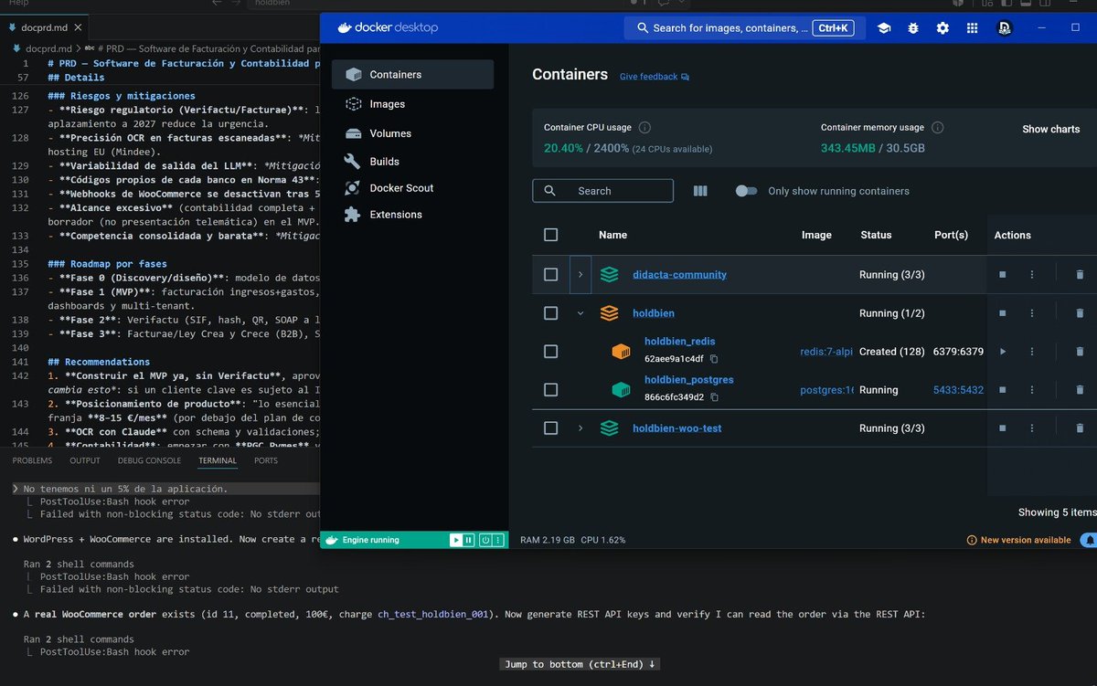 Valen's tweet photo. Estoy peleando con la conciliación bancaria y decidí hacer una app con Claude Code para que me ayude. 

HoldBien 😅

El caso, es que le pedí integración con Woocommerce y como no le he dado la mia, se ha montado su instalación para hacer pruebas con todo.

No iba en el prompt. https://t.co/zCQM5B15EW