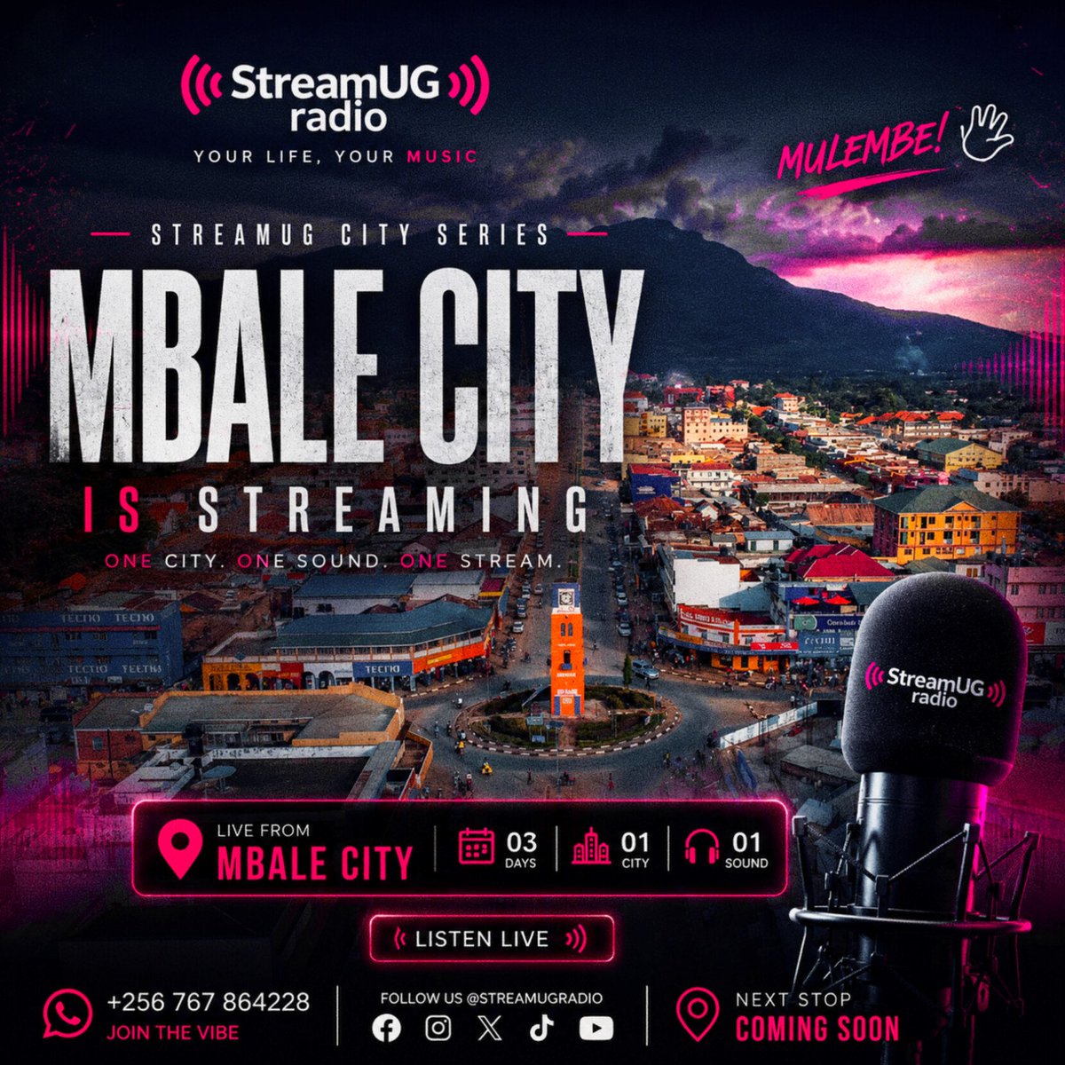 StreamUGRadio's tweet photo. 📍 LIVE FROM MBALE CITY 🔥
Mulembe Mbale 👋🏾
One City • One Sound • One Stream 🎙️
Listen Live 🔗🔗 https://t.co/0eMrP6L7mL
StreamUG Radio⁠�
#StreamUG #MbaleCity #CitySeries https://t.co/yQHyhVPAEH