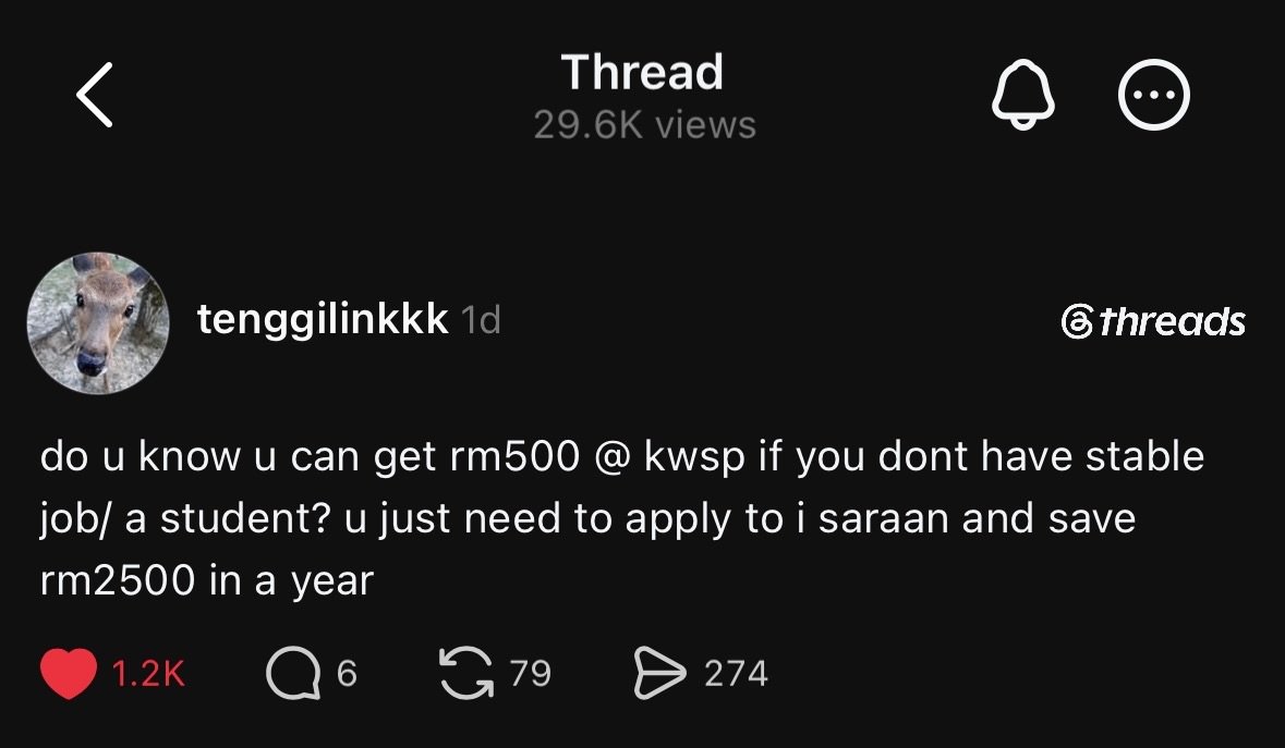 TheFuturizts's tweet photo. This is true, and here's a step-by-step on how you can do it:

1) Open an EPF account (min. age is 14 years old).

2) Apply for i-Saraan.

3) Once approved, you'll receive 20% bonus on your voluntary contributions, capped at RM500/year, and RM5,000 for lifetime.

The bonuses will be credited to your Account 1.