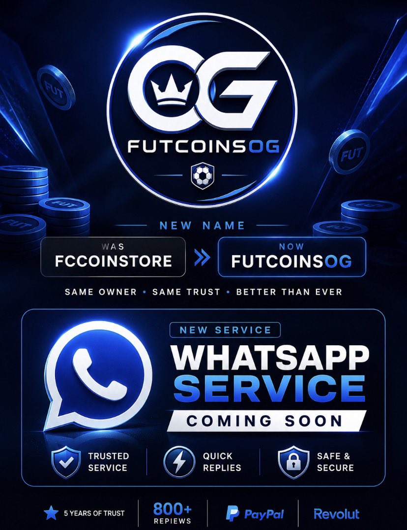 FUTCoinsOG's tweet photo. 🚨 New name, same owner, same personable service! 

WhatsApp service is coming soon ✅ https://t.co/mkM55RcVDa