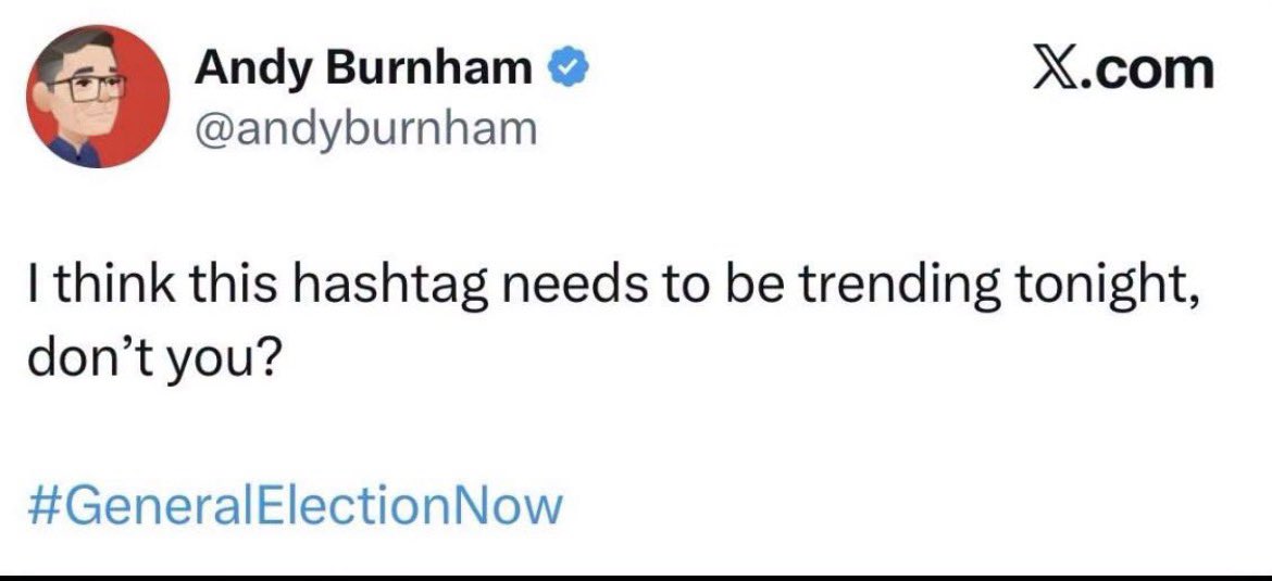 ToonDazza's tweet photo. I 100% agree @andyburnham  - let’s all retweet and help Andy out……

#GeneralElectionNow https://t.co/i94sGStHg2