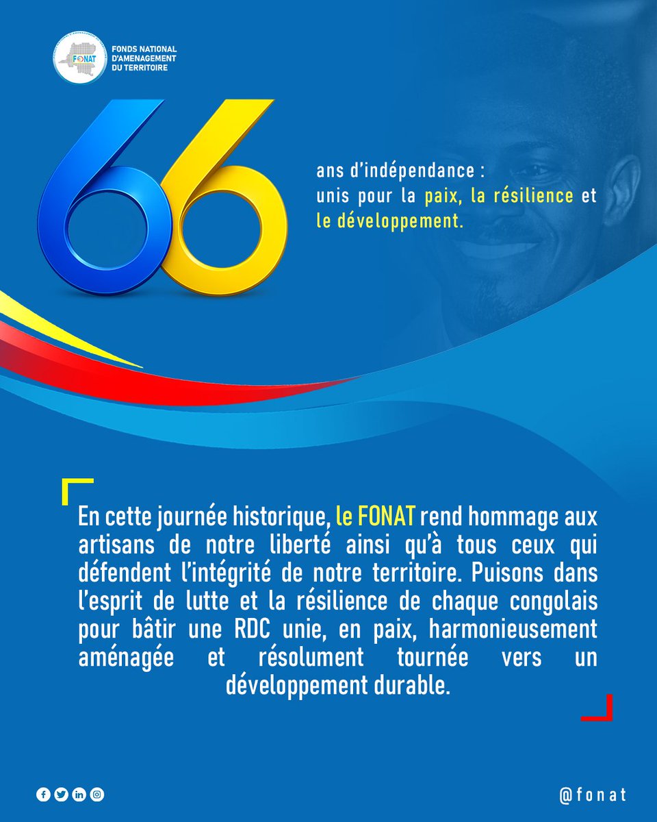 FonatRdc's tweet photo. 66 ans d’indépendance : 
unis pour la paix, la résilience et le développement. #independance #rdc #peace https://t.co/kojL8EXZu5