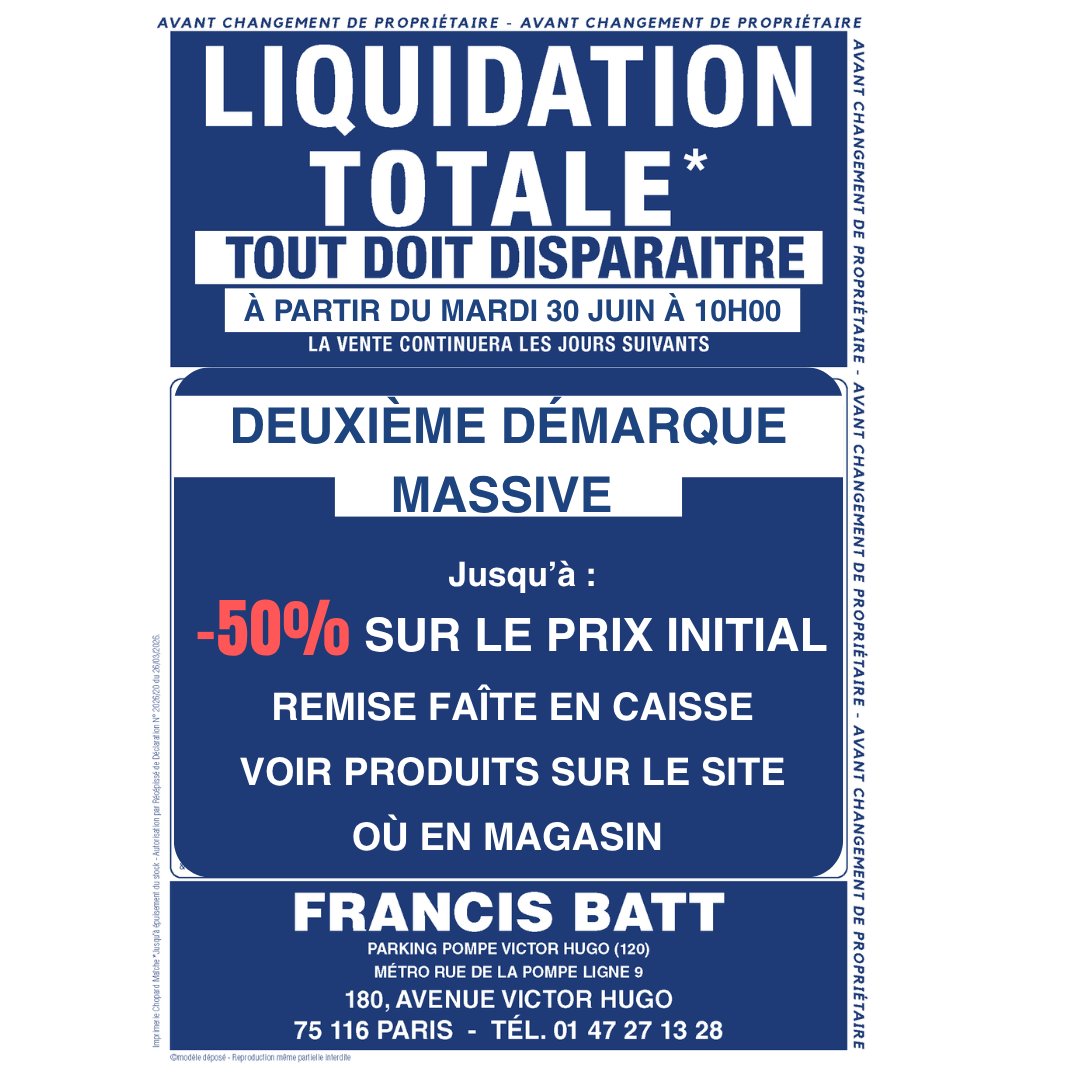 francisbatt's tweet photo. LA LIQUIDATION TOTALE S'ACCÉLÈRE !
TOUT DOIT DISPARAÎTRE !
Après le succès de notre première vague de soldes, nous passons à la DEUXIÈME DÉMARQUE : Jusqu'à -50% supplémentaires sur les prix déjà sacrifiés !

Cocotte : https://t.co/hIIbkqb9rU
Coravin : https://t.co/YT4GE9EIwK https://t.co/GRr3cpB4tX