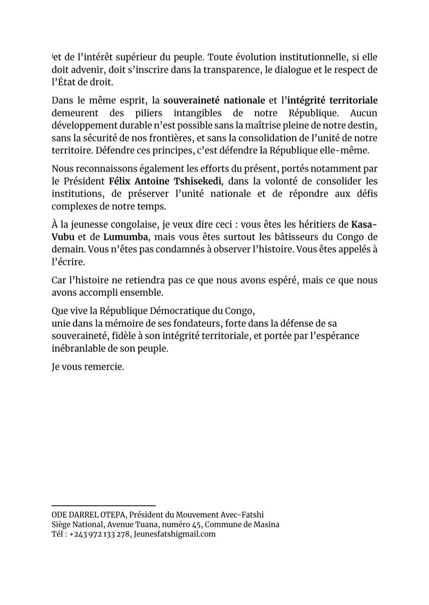 Ode_DarrelO's tweet photo. L'adresse du Président @Ode_DarrelO au peuple Congolais à l'occasion du 66ieme Anniversaire de l'indépendance de la République démocratique du Congo. 

https://t.co/WANc9FbjXo https://t.co/zkquqMuMLB