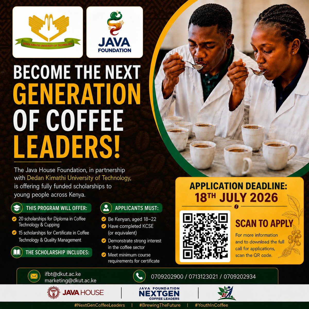 DeKUTkenya's tweet photo. Brewing the Future, One Leader at a Time! 

DeKUT, in partnership with the Java Foundation, is empowering the next generation of coffee professionals through the NextGen Coffee Leaders scholarship programme.

#DeKUT #JavaFoundation #NextGenCoffeeLeaders #BrewingTheFuture https://t.co/4fZxUIfynQ