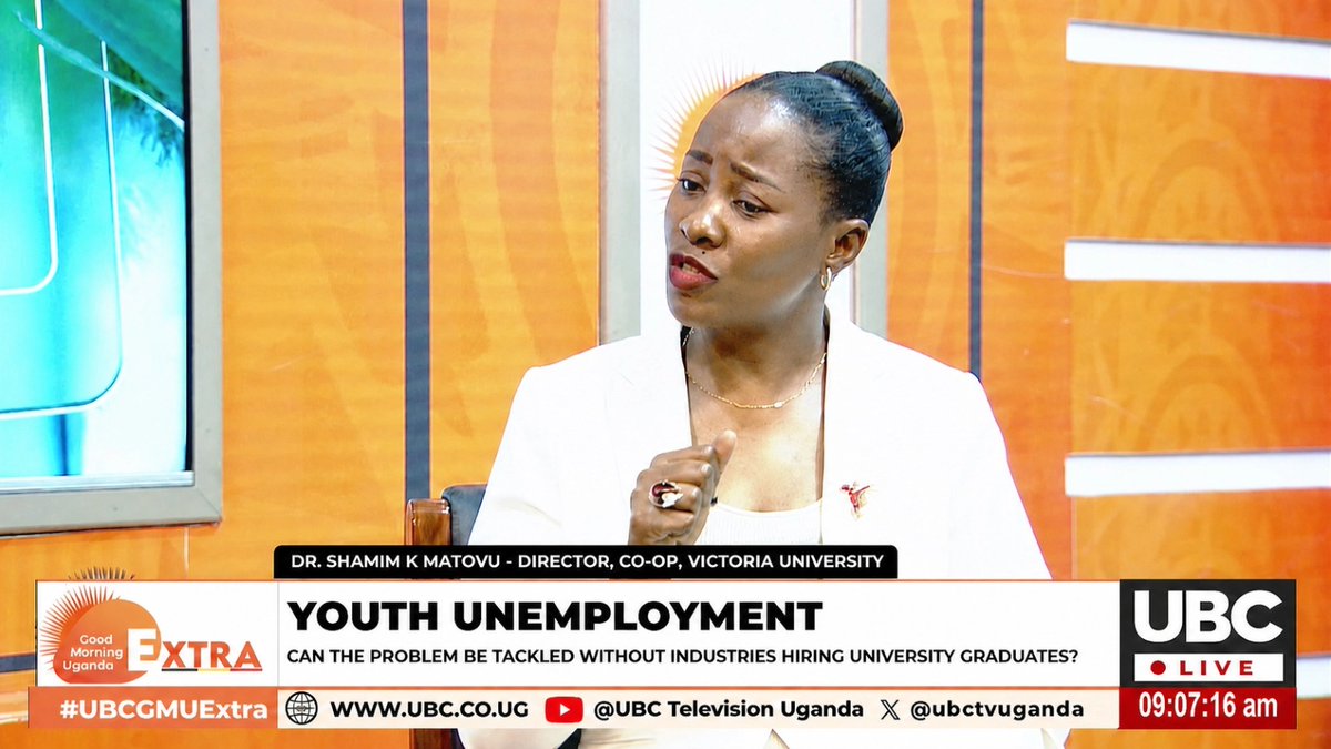 shamimkmatovu's tweet photo. I had the privilege of joining @ubctvuganda to discuss youth unemployment and the future of work in Uganda.

The answer isn't more graduates it's stronger university-industry partnerships. 

What's one step you're taking to bridge the gap between education and employment? https://t.co/DnjFbaqZuX
