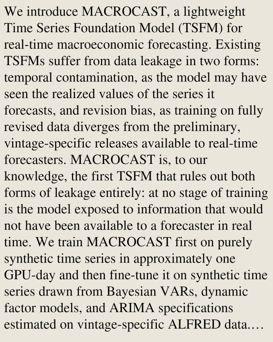 eBlogs's tweet photo. MACROCAST: A Vintage-Consistent Time Series Foundation Model for Real-Time Macroeconomic Forecasting

Andrea Carriero, Davide Pettenuzzo, Shubhranshu Shekhar
https://t.co/LG6fNfFCoy [𝚎𝚌𝚘𝚗.𝙴𝙼 𝚌𝚜.𝙰𝙸 𝚌𝚜.𝙻𝙶] https://t.co/uJ4yBXCsTj
