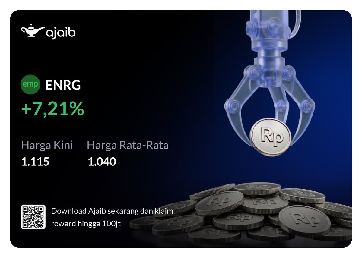 deswintita's tweet photo. Timeline isinya pada ngeluh nyangkut, gue diem aja karena kemarin ENRG narik kenceng. Punya apps stabil kayak Ajaib pas market volatile tuh privilege ☕️🤫 #AplikasiAjaib #IHSG #TradingSaham #Saham https://t.co/5vqA0y22HM