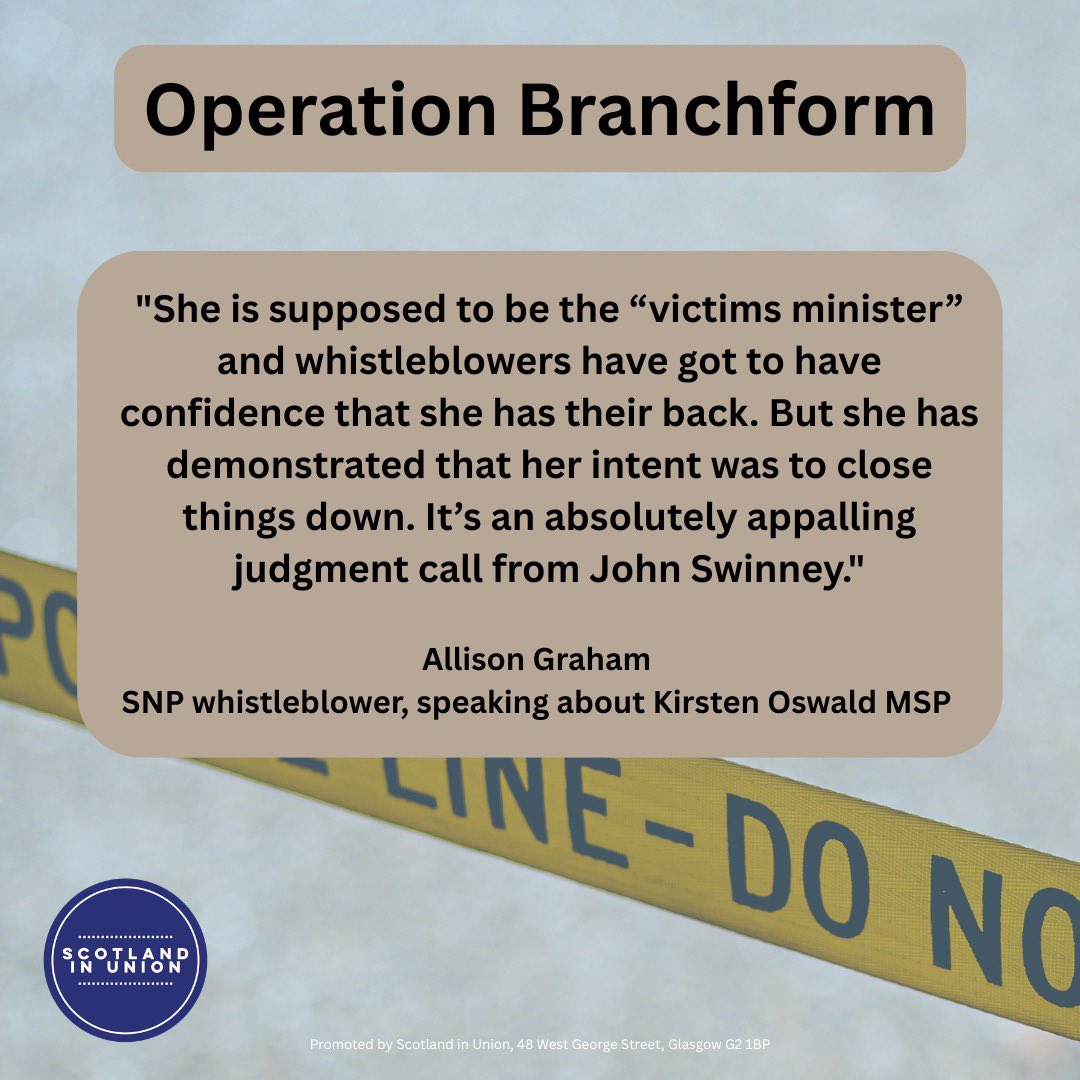 scotlandinunion's tweet photo. SNP whistleblower Allison Graham has called for a confidence vote in victims minister Kirsten Oswald, accusing her of trying to "close things down" rather than backing whistleblowers during the Operation Branchform saga.

Read more: https://t.co/wVu6XM9MxK https://t.co/OKLWUoWCbp