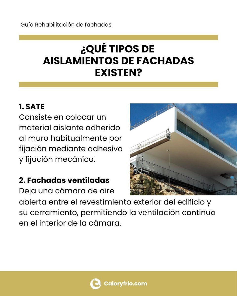 caloryfrio_web's tweet photo. ¿Sabías que aislar bien una fachada puede ahorrar hasta un 60% en climatización? 🏗️

SATE, fachada ventilada o poliuretano proyectado: cada edificio pide lo suyo.

📘 Descarga gratis nuestra guía https://t.co/l4LKgCAky5

@Pinturas_Isaval

#RehabilitaciónDeFachadas https://t.co/H7KrQyH6Z1