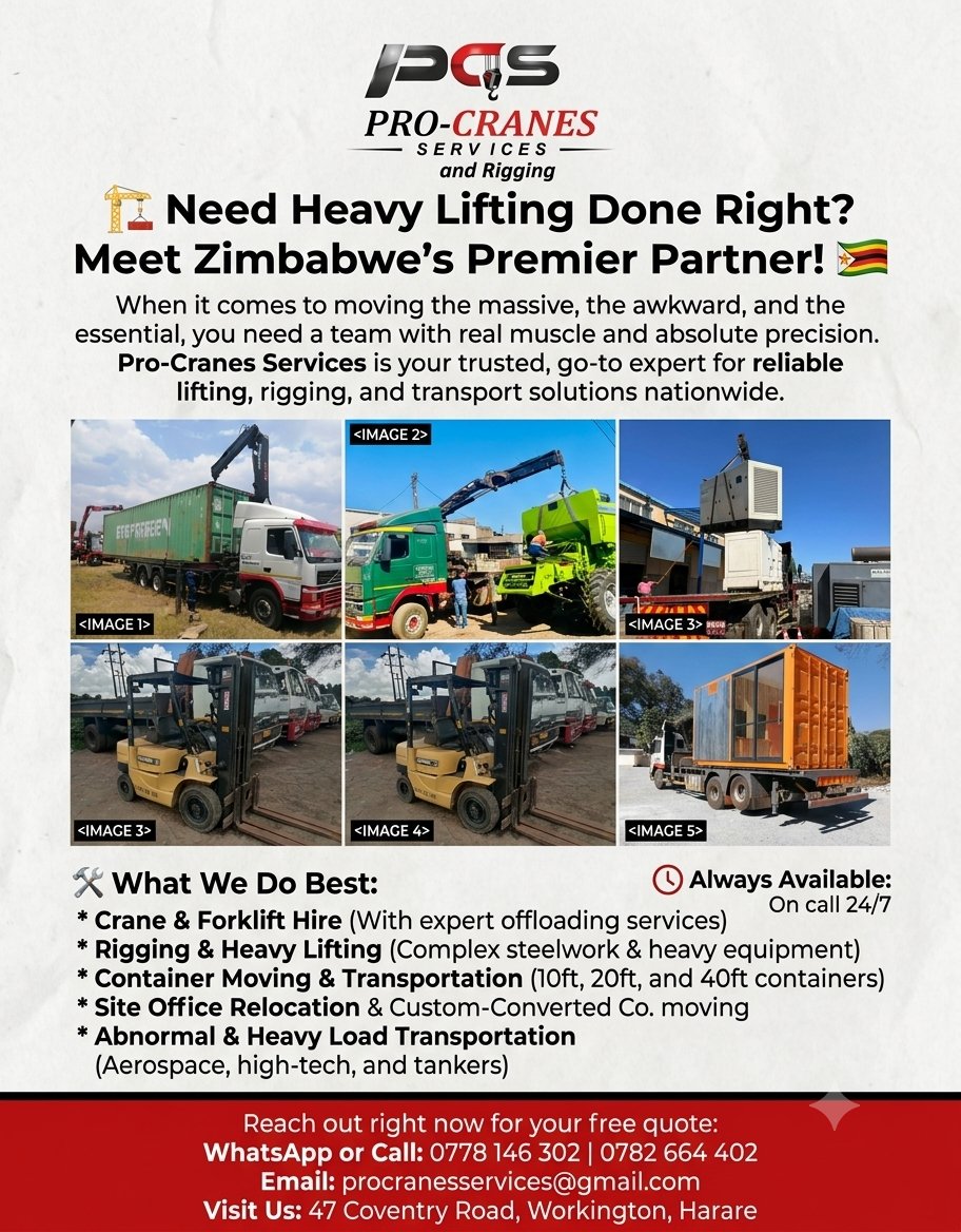 rgowera's tweet photo. Meet Zimbabwe's Premier  Heavy lifting Partner Pro- Cranes Services, Precision Rigging,Mobile Cranes,Heavy Transport,Container Handling we have your back get in touch on 0782664402/0778146302 and follow us on whatsapp https://t.co/6nGKPXUccz https://t.co/8JAryuzC58