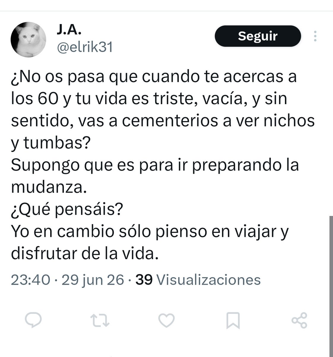 AsunsanchoM's tweet photo. @elrik31
En relación con su publicación de 29 de junio de 2026, en la que parece aludir a mi reciente post sobre la visita guiada al Cementerio de Torrero (Zaragoza) —donde destaqué el valor artístico y patrimonial de un monumento de temática egipcia—, debo manifestar lo siguiente de forma clara y formal:Mi publicación no responde a ninguna circunstancia personal de tristeza, vacío existencial o “preparación para la mudanza”, como se insinúa. Se trata de un interés cultural por el arte funerario y el patrimonio histórico que mantengo desde hace tiempo y que he manifestado en numerosos viajes. No es la primera ocasión: he visitado cementerios y monumentos funerarios de relevancia artística en La Habana, Inverness, Cádiz, Egipto y otros destinos.En el contexto de mis publicaciones habituales —donde comparto mis viajes, visitas culturales y aficiones como el snooker—, así como en interacciones previas (incluida la mención de que “la verdad solo tiene un camino” en respuesta a @casasola_89
sus comentarios no resultan casuales.Debo recordarle que usted se encuentra denunciado ante la Policía y con procedimiento judicial en trámite por presunto delito de acoso hacia mi persona, tipificado en el artículo 172 ter del Código Penal, que sanciona las conductas insistentes y reiteradas (sin autorización legítima) que alteran el normal desarrollo de la vida cotidiana de la víctima, incluyendo el establecimiento de contacto por cualquier medio o el uso indebido de datos personales.Pese a que continúa publicando vídeos y contenidos utilizando mi nombre y apellidos, niega públicamente la existencia de cualquier procedimiento abierto y me acusa de mentir, le reitero que no es cierto: el procedimiento se encuentra en curso.Estas conductas reiteradas podrían, además, resultar relevantes en el marco de los delitos contra el honor previstos en los artículos 205 y siguientes del Código Penal (calumnias e injurias).Le solicito que cese de inmediato en este tipo de intervenciones.