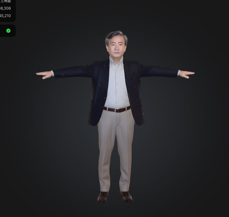 warapuri's tweet photo. 実写系モブを大量に作る必要があったので、以下のフローで実験中

ChatGPTで「実写のおじさんのTポーズ」プロンプトで出力
↓
Meshyで3Dポリゴン化
↓
続けてリメッシュでテクスチャ整理
↓
mixamoでリグ入れ
↓
Unityにインポート https://t.co/O7gls2mwRa