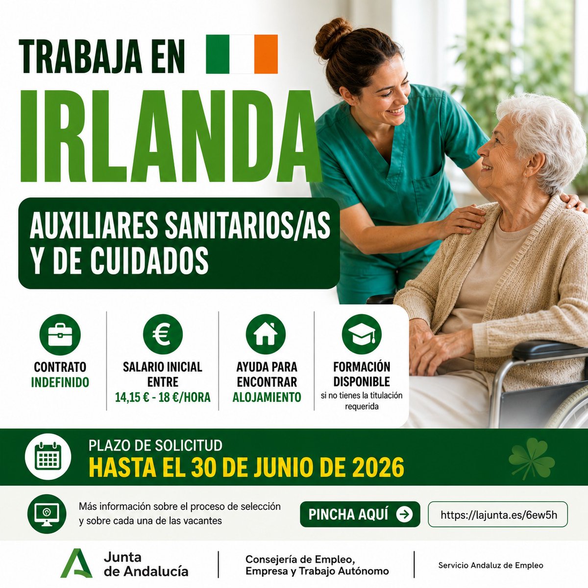 SAEmpleo's tweet photo. 📢 Ofertas de empleo en Irlanda para auxiliares sanitarios/as y educadore/s infantiles en Irlanad🇮🇪
Hoy 30/06 último día de inscripción
ℹ️ Más info: https://t.co/HnFZHNSKVq / https://t.co/uaITwIKPKe
#Empleo #Sanidad #Educación #Irlanda https://t.co/ipLTFpgQwC