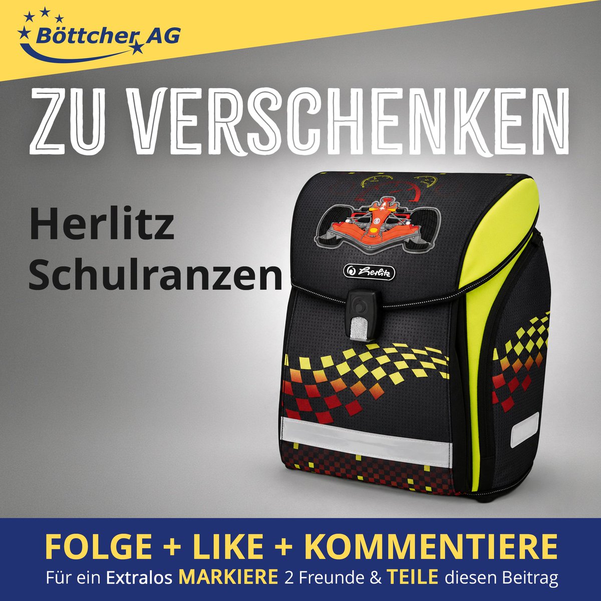 BoettcherAG's tweet photo. Wir schenken Euch einen Schulranzen von Herlitz!

Du willst unser Geschenk haben?

👉 Sei FOLLOWER unserer Seite
👉 LIKE diesen Beitrag
👉 KOMMENTIERE mit 🎒 und warum du den Schulranzen gern hättest
👉 Für ein EXTRALOS markiere 2 Freunde & teile diesen Beitrag

Die Aktion findet Ihr auch auf Facebook, Instagram, TikTok und Linkedin.
_____________________________
🌎 Unser Shop: https://t.co/qnROSaZHBh
🏁 Geschenkestichtag ist der 14.07.2026
_____________________________

Der Beschenkte wird nach dem Zufallsprinzip ermittelt und per Nachricht informiert.
 _____________________________
 
📌Teilnahmebedingungen: https://t.co/j4OG3comfU

#gewinnspiel #gewinnspiele #giveaway #verlosung #gewinnen #gl #gewinn #giveaways #verlosungen #win #gewinne #blogger #de #gewinner #vielglück #giveawaytime #verlosen #werbung #geschenk #Gewinnspiel #Gewinnspielwettbewerb #blogger_de #vielglück #DeinGlück2026 #Gewinnspiele2026 #Geschenke #2026Gewinnspiele #deutschlandgewinnspiel