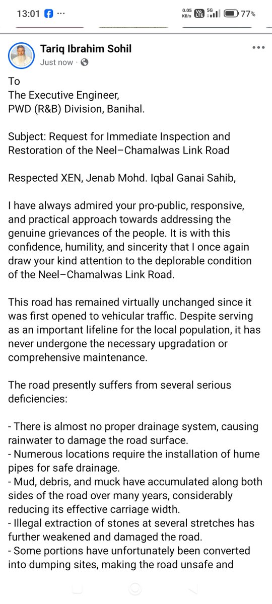 sohil_ibrahim's tweet photo. A humble submission in behalf of the public of Neel Valley, Su.Division Ramsoo @OmarAbdullah @Surinderch55 @sajjadshaheen @dcramban @GreaterKashmir https://t.co/jEaJZCXHSg