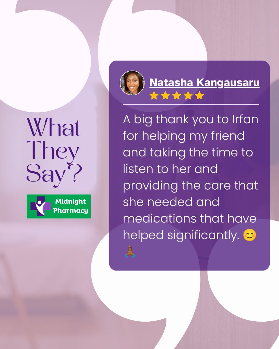midnighpharmacy's tweet photo. Thank you for your amazing 5-star reviews! Your trust and support mean the world to us. At Midnight Pharmacy, we are committed to providing you with the best care and service, day and night. 💙💊
Thank you for choosing Midnight Pharmacy. we look forward to serving you again! 🌙✨ https://t.co/kieNhs1zRp