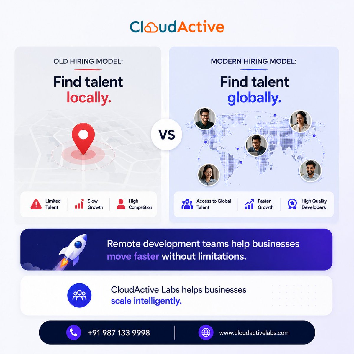 CloudActiveLabs's tweet photo. Old hiring model: Hire locally.
Modern hiring model: Hire the best talent, globally.
Remote development teams help businesses scale faster, reduce hiring time, and access specialized expertise without geographical limits.
+91 987 133 9998
https://t.co/W95nN6bQGd
#RemoteHiring https://t.co/Tr6rIFAHZ2
