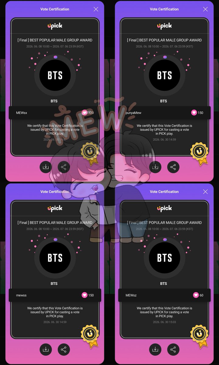JUNG9795_'s tweet photo. 🚨VOTE BTS di KMA FINAL 2026 🚨

👉🏻 FOKUS di MALE GROUP AWARD (arahan base)
🗓️ END tgl 06 juli jam 21:59 WIB
🗳️ upick, my1pick, idolchamp

minta tolong fokus vote disini ya mantimun, bentar lagi end loh gak nyampe seminggu lagi 😇🫶🏻

streamingnya kencengin, votenya jgn diluapin☝🏻 https://t.co/BFrJfK69ol