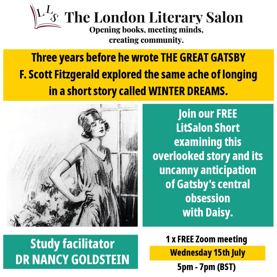 fenella007's tweet photo. Join our FREE taster session of WINTER DREAMS, the short story Fitzgerald later expanded into his masterpiece THE GREAT GATSBY.  BOOK HERE: https://t.co/WzBxt9lZrW
#TheGreatGatsby #FScottFitzgerald #WinterDreams #AmericanLiterature #ClassicLiterature #BookClub https://t.co/NEVKtX7cUf