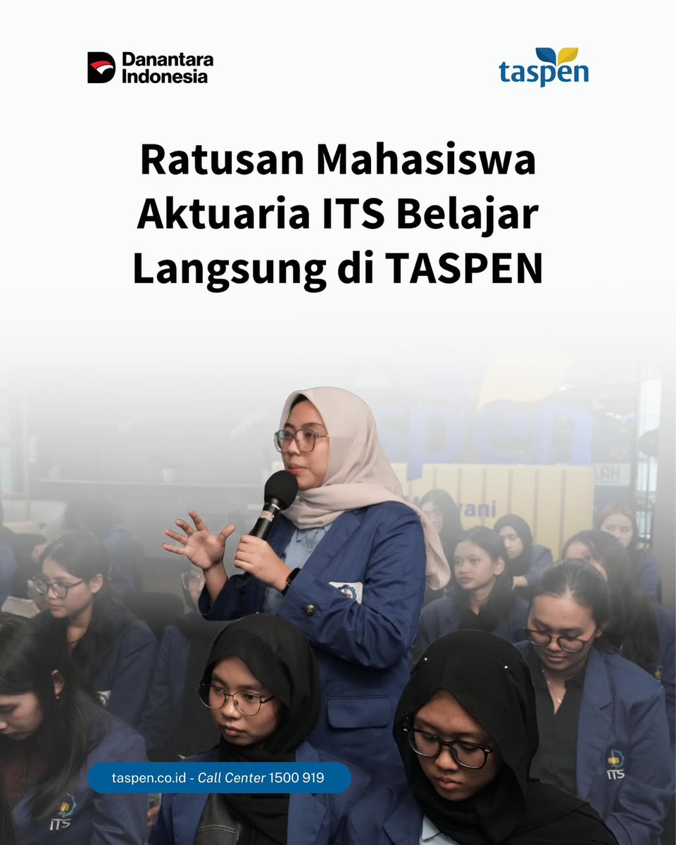 TASPENDenpasar's tweet photo. Ratusan mahasiswa Departemen Aktuaria Institut Teknologi Sepuluh Nopember (ITS) mengunjungi Kantor Pusat TASPEN, Jakarta, pada Senin, 29 Juni 2026, dalam kegiatan Company Visit bertema "Unveiling Risk in the Actuarial World". https://t.co/vYuqngS62G