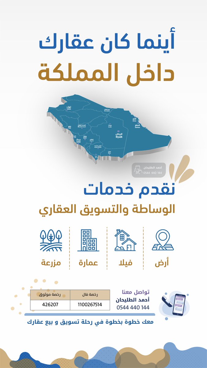 tulaihan's tweet photo. -
نرحب بجميع طلباتكم وعروضكم العقارية:
✔️ بيع 💰
✔️ شراء 📍
✔️ تأجير 🏠
✔️ تسويق 📊

📞 للتواصل: 0544440144
📲 واتساب: https://t.co/E5PHCTzo0L

معك خطوة بخطوة في رحلة تسويق و بيع عقارك

#عقار #عقارات_السعودية #الوساطة_العقارية #التسويق_العقاري #عروض_عقارية #بيع https://t.co/q2GK1Vai0i
