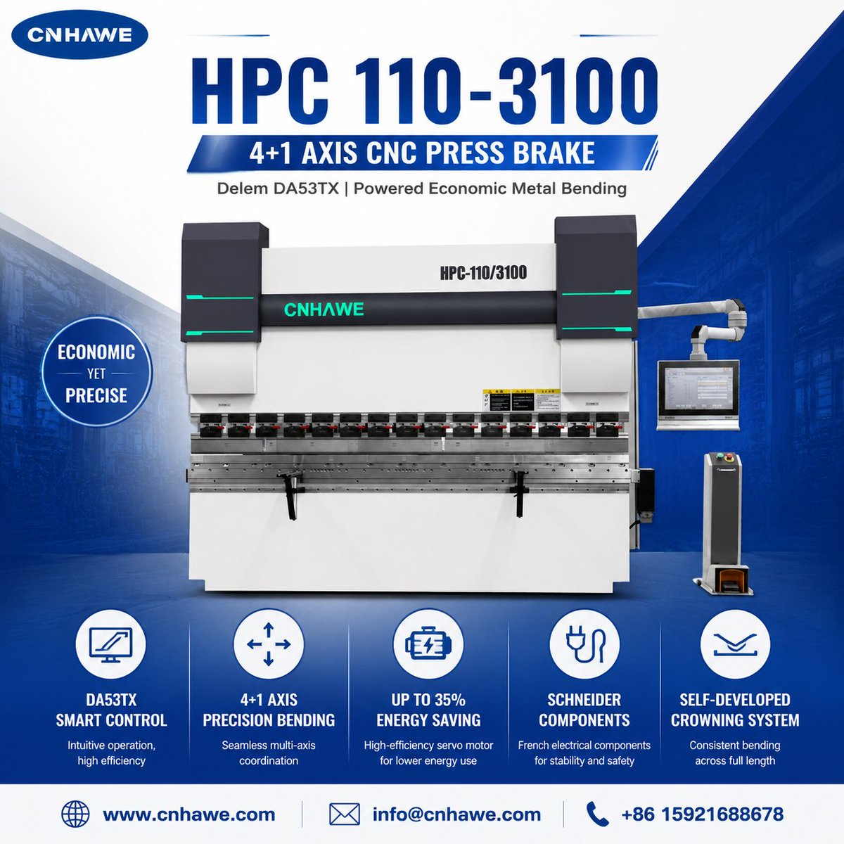 cn_hawe's tweet photo. CNHAWE HPC 110-3100 4+1 Axis CNC Press Brake—built for economic utility without sacrificing precision. #CNCPressBrake #HPASeries #BendingMachine #Metalworking #IndustrialAutomation #FabricationShop #DealersWanted #CNHAWE #SheetMetalWork https://t.co/8Nd7zpmtsU