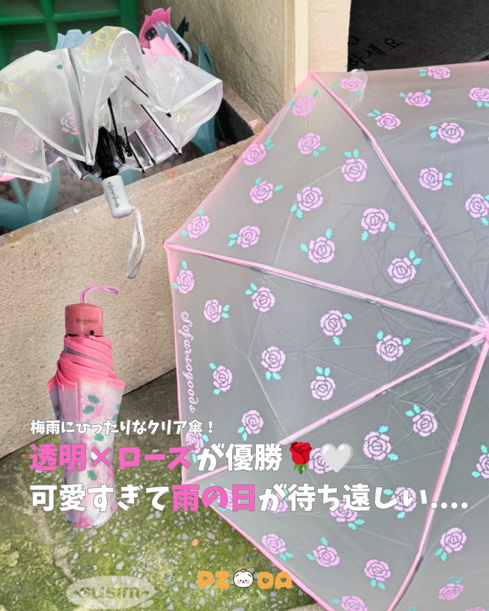 pidajp_'s tweet photo. 【雨の日も気分が上がる☔️🌹】

韓国雑貨ブランド「susim」の
クリアローズ傘が可愛すぎる🥹💗

透明だから視界も見やすく、
梅雨のお出かけにもぴったり✨

折りたたみも長傘もあるから、
お気に入りを選んで雨の日もおしゃれに☁️🌂

https://t.co/MAC4qfW7Fc

出典：各ブランドSNS

♡：：：♡：：：♡：：：♡：：：♡　

🎀PIDA代行を使用しなければならない理由
✅ リアルタイム/チャットでの対応で細かい依頼にも対応◎
✅ 代行手数料最安値
✅ 丁寧な梱包で安心配送！
（PIDAでは追加料金等無しで丁寧な再梱包を行っております♡）

代行サービスが気になった方はプロフィールから公式LINEを追加→トークから見積もりご依頼お願いします🙏🏻

お見積もりだけでももちろん🆗です！

♡：：：♡：：：♡：：：♡：：：♡

@pidajp_  では韓国のリアルな流行りや情報を随時発信しています！是非いいね&フォローの方お願いします🙇🏻‍♀️💕

안녕~~👋 

.

.

.

.

.

#韓国アイドル #kpop #韓国スタイル #韓国アイドルファッション #韓国コーデ #韓国流行 #韓国ファッション #韓国代行 #オタク #推しのいる生活 #韓国情報 #韓国人 #韓国生活 #pida代行 #韓国トレンド #bts #hybe #nct #riize #nctwish #aespa #ive #straykids