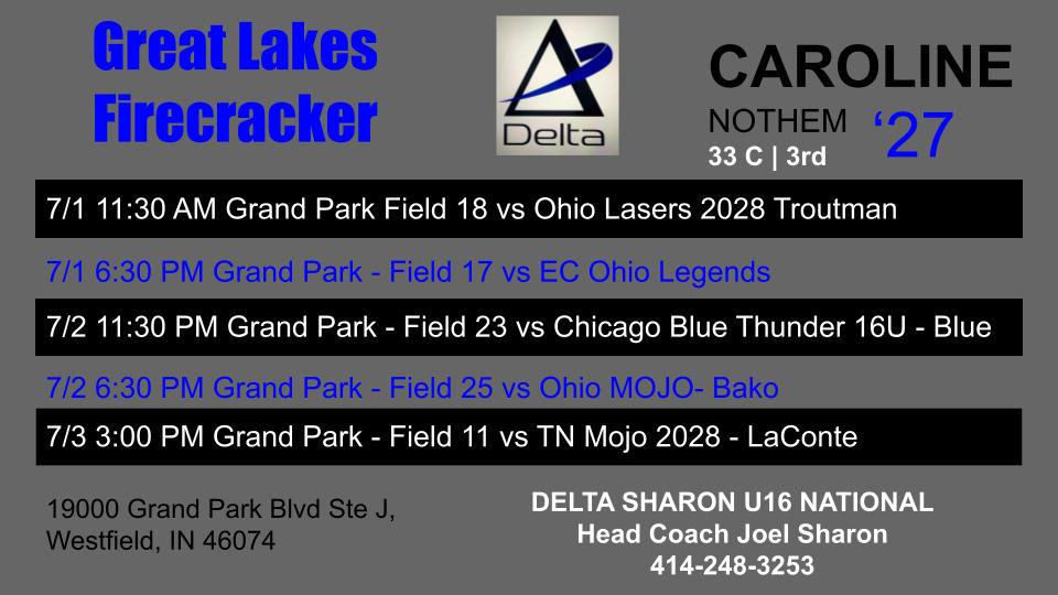 NothemCaroline's tweet photo. This week we travel to Indiana for Great Lakes Firecracker at Grand Park. It is going to be a battle on the field and with the heat. @FastpitchDelta @UWSPCoachRyan @BlugoldCoachH @CoachBrendaVolk @CoachBeckyPearl @uwparkside @YSUSoftball https://t.co/mt4TE7IGfZ