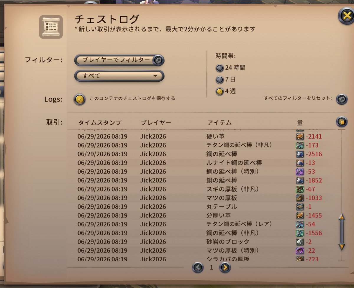 ggbbyl's tweet photo. 昨日ギルドにはいってすぐ共有チェストの中身全部取っていって抜けていくっていう強盗にあった我が極小ギルド🥹そんなに入って無いんだけどね🥹🥹 https://t.co/eWyBr3diLT