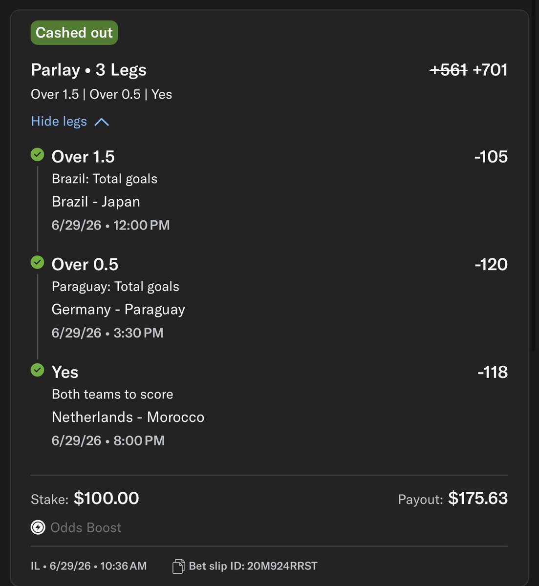 cryptotillitblo's tweet photo. @ParlayScience Cashed out in the 90 min right before Morocco scored. 😭😭😭 FML. https://t.co/sZWUiBcIwN