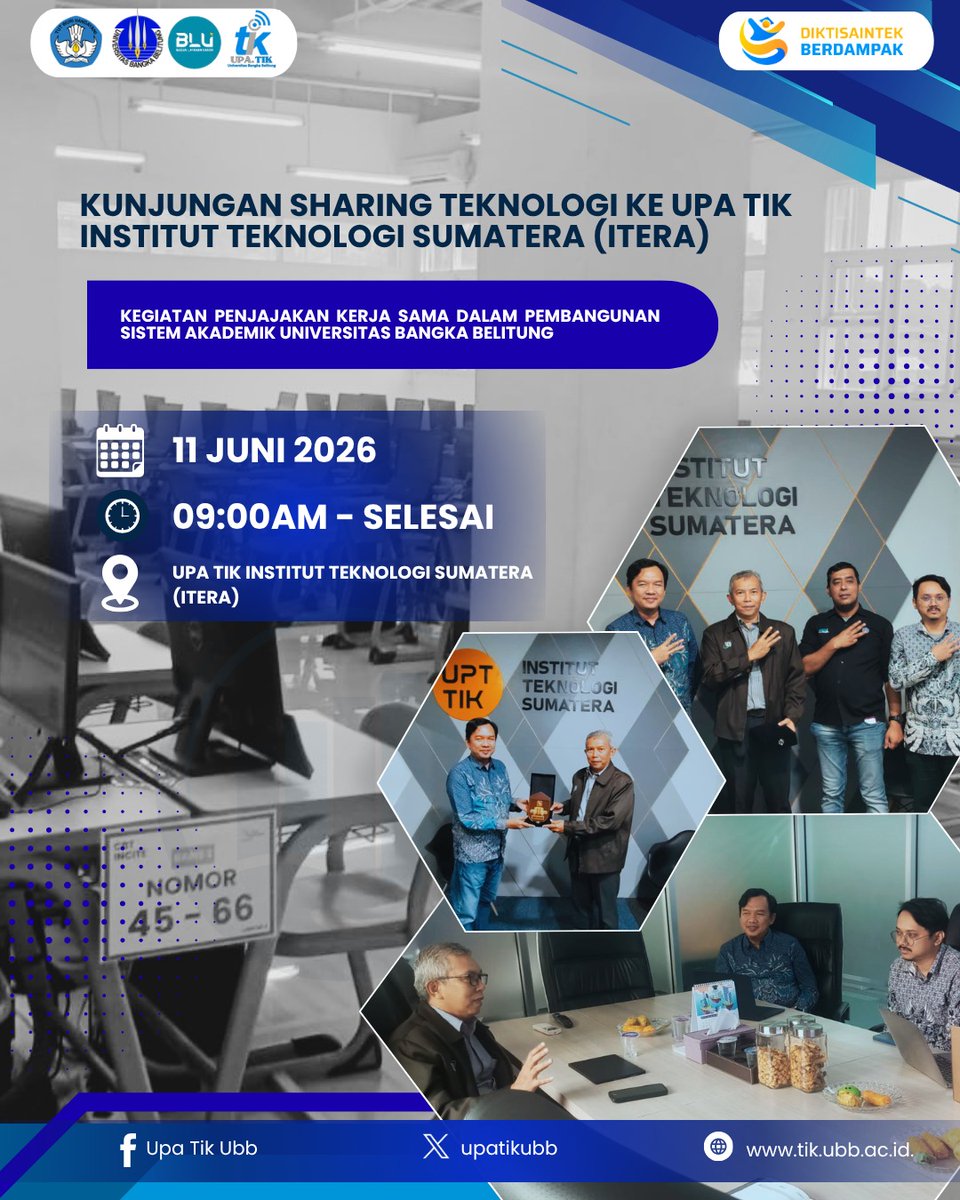 upatikubb's tweet photo. Info_upatikubb:

Halo SobaTIKers telah dilaksanakan Kunjungan Sharing Teknologi ke UPA TIK Institut Teknologi Sumatera (ITERA) untuk penjajakan kerja sama dalam pembangunan sistem akademik Universitas Bangka Belitung. https://t.co/YrJnugUUvI