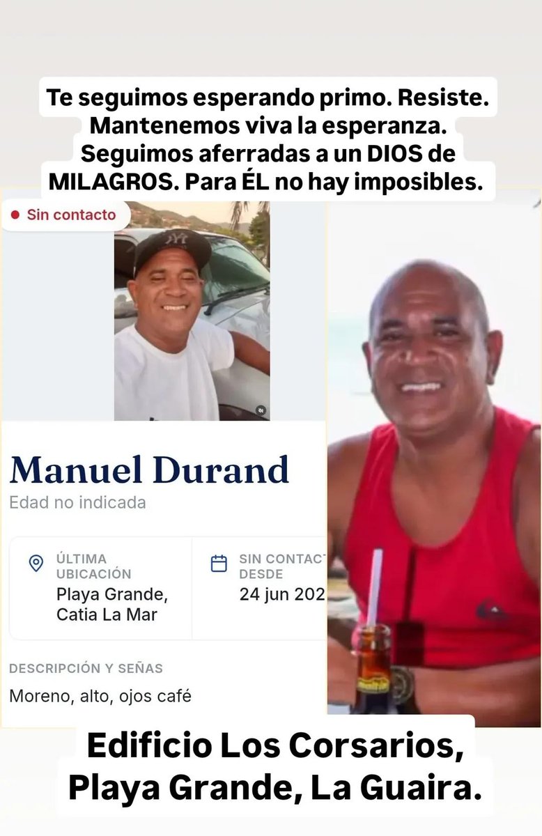 yusmairacm's tweet photo. @mrvinotinto_ Un día más y continuamos con la esperanza viva de encontrarlo. Vive en el EDIF. LOS CORSARIOS, EN PLAYA GRANDE, PISO 1. Tenemos FE, DIOS es TODOPODEROSO, un DIOS de MILAGROS, para ÉL no hay imposibles @nayibbukele https://t.co/oLsyMjCWJN