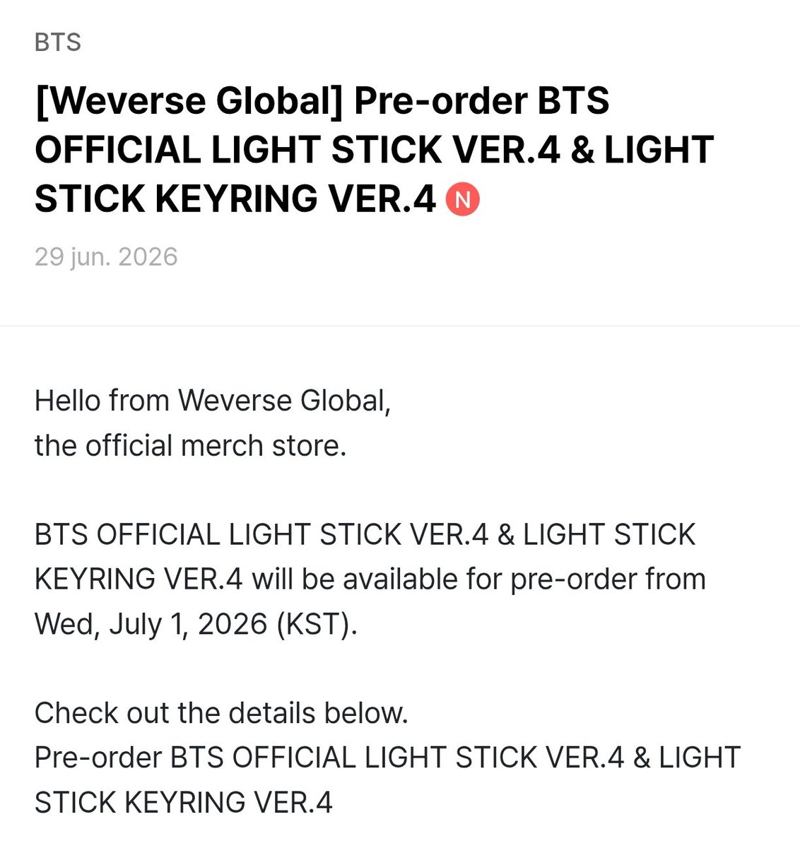 bts_peru1's tweet photo. 🚨 ARMY, Weverse Shop anunció una nueva preventa global del BTS Official Light Stick VER.4 y del Light Stick Keyring VER.4. 

🇵🇪 Inicio de la preventa (Perú):
Martes 30 de junio | 9:00 p. m.
🇰🇷 (Miércoles 1 de julio | 11:00 a. m. (KST)

📦 Envíos internacionales:
BTS Official Light Stick VER.4 (Army Bomb): desde el 21 de agosto de 2026.

⚠️ Importante:
🛒 Máximo 1 Army Bomb VER.4 por cuenta.
⏳ La preventa estará disponible hasta agotar existencias.
 🌎 Para compras desde Perú, Weverse recomienda registrar el nombre y la dirección en inglés, sin caracteres especiales, para evitar inconvenientes con el envío.

🔗https://t.co/KDWt5qlPCk