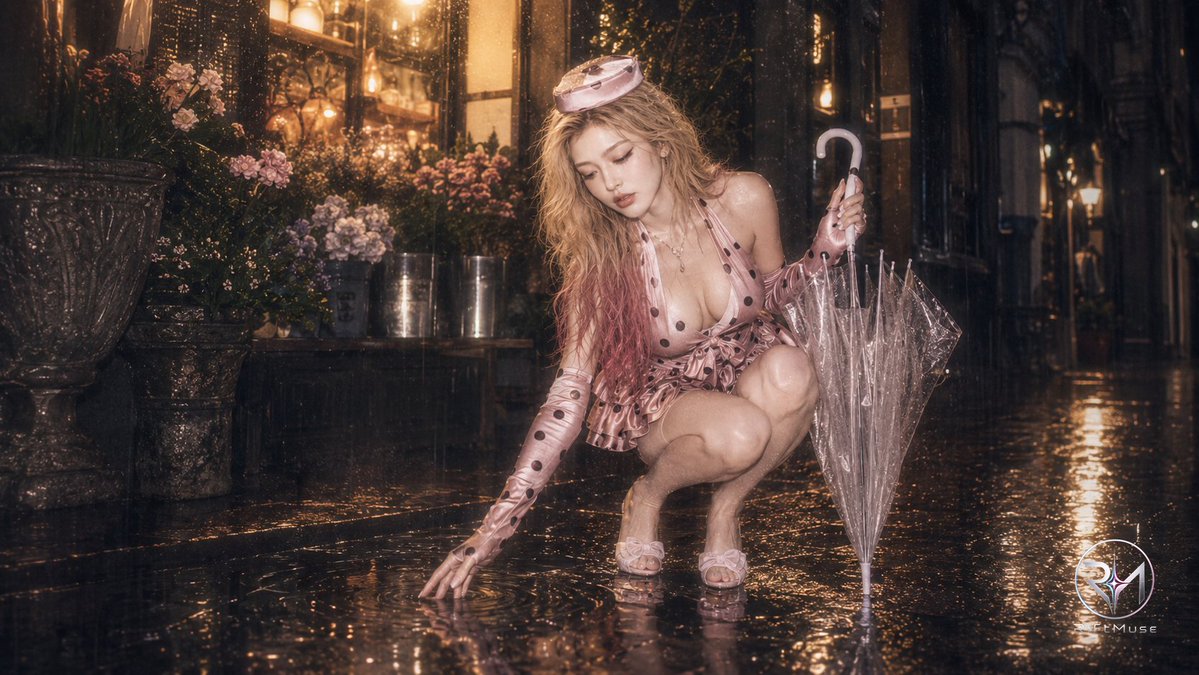 RiftMuseAI's tweet photo. 感谢灵感，今天去拍了雨夜旋转木马这组。粉色波点裙在雨里有点难照顾，坐下和走路都要小心，但灯一亮真的很有夏天快来的感觉。拍完有点冷，不过成片比现场浪漫很多。#AIart️️️️️️️️️️️️️️️️️️️️️️️️️️️️️️️️️️️️️️️️️️️️️️️️️️️ #AI写真 https://t.co/wBEe8lbX21